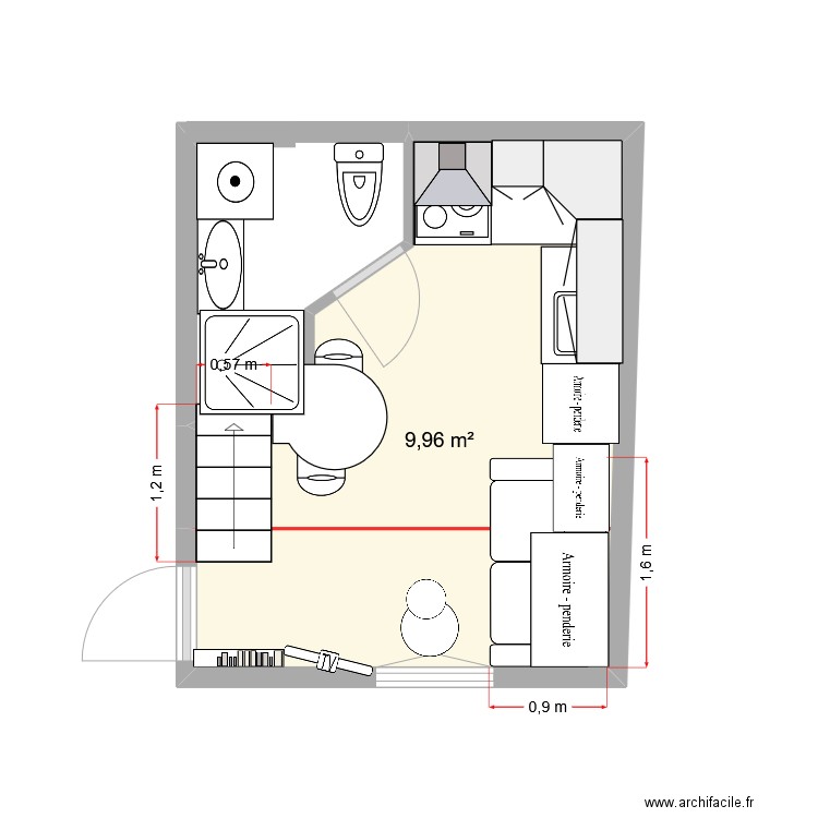 rennes final V3. Plan de 1 pièce et 10 m2