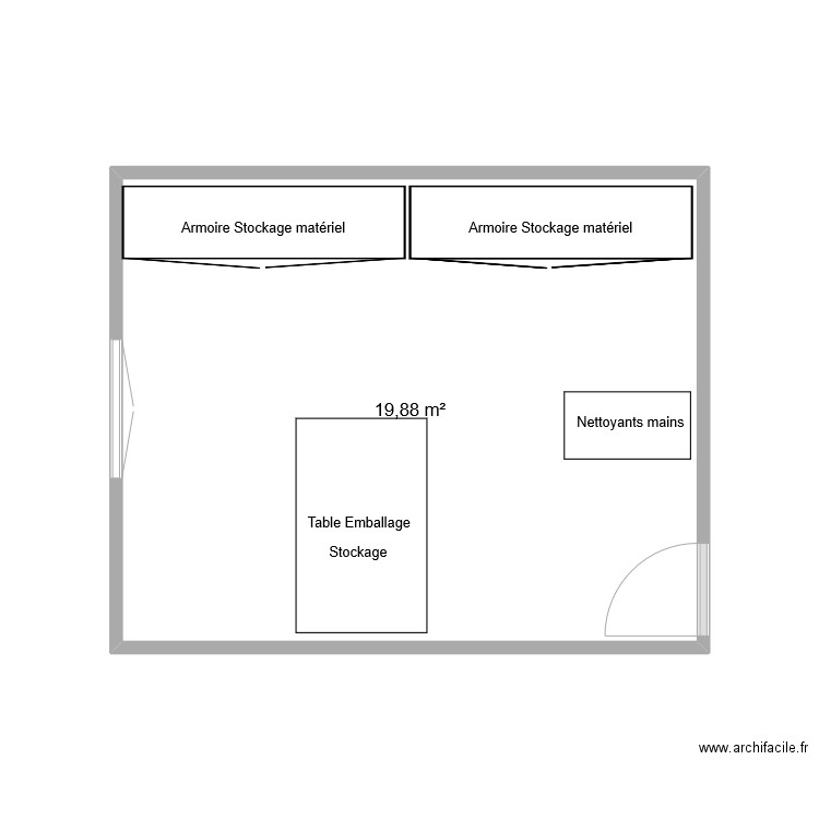 Pièce emballage. Plan de 1 pièce et 20 m2