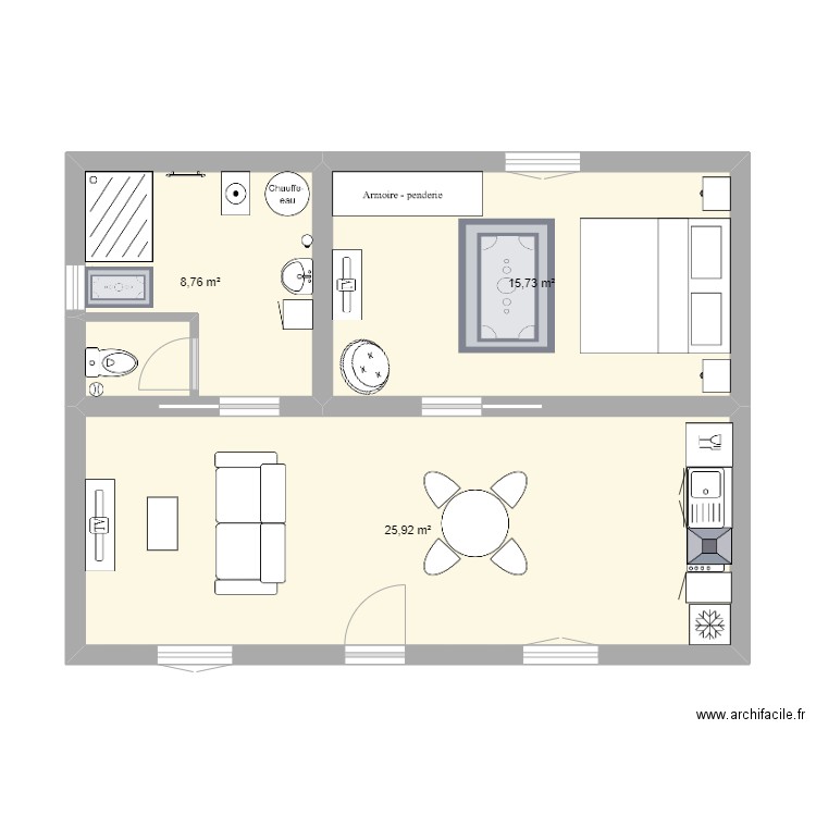 projet cote d'ivoire airbnb. Plan de 3 pièces et 50 m2