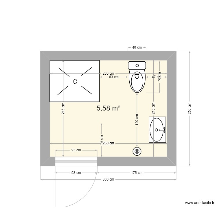 wc handicapé de la cabane. Plan de 1 pièce et 6 m2