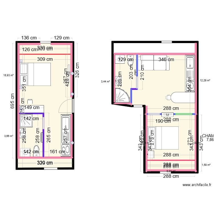 2ème droit . Plan de 9 pièces et 48 m2