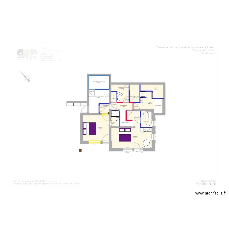 Projet 5 RDJ. Plan de 14 pièces et 91 m2