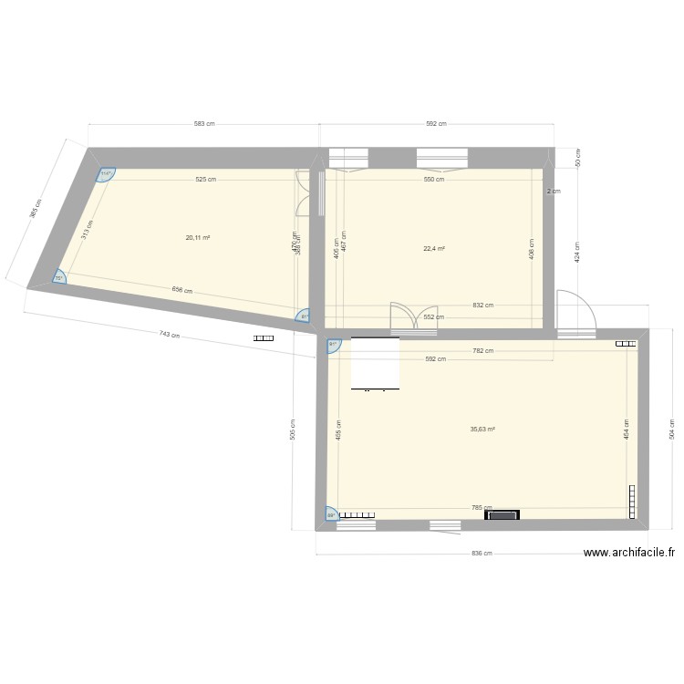 BUSSIERES CUISINE 1. Plan de 3 pièces et 78 m2