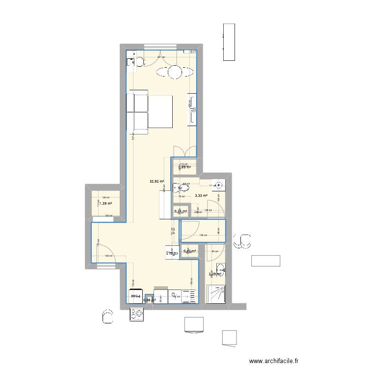 T1 henri seillon V2. Plan de 8 pièces et 41 m2