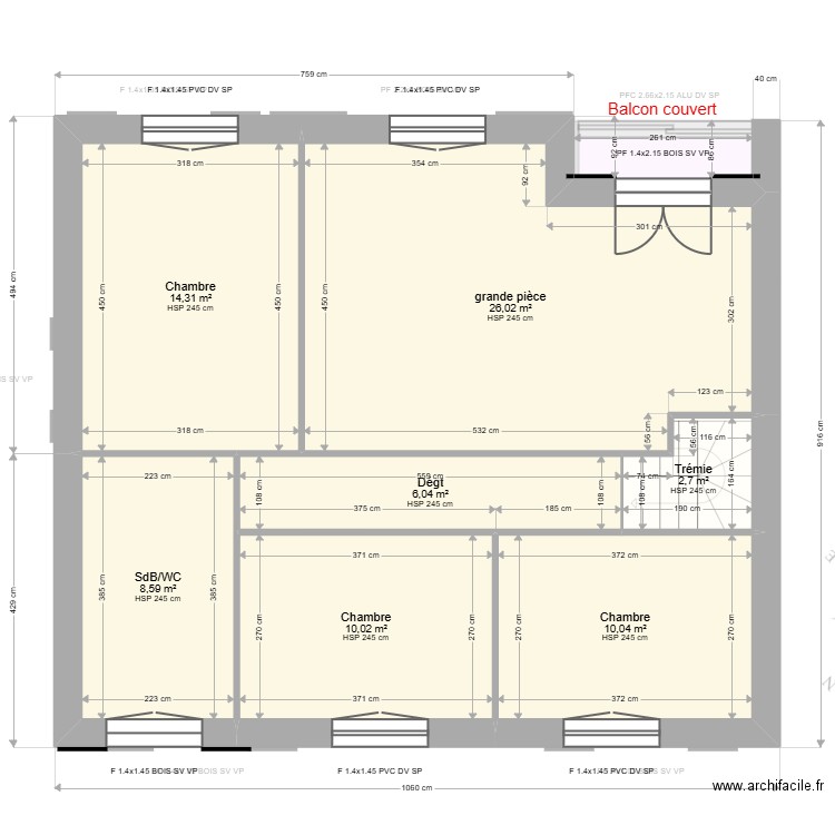 LESCURE. Plan de 9 pièces et 159 m2