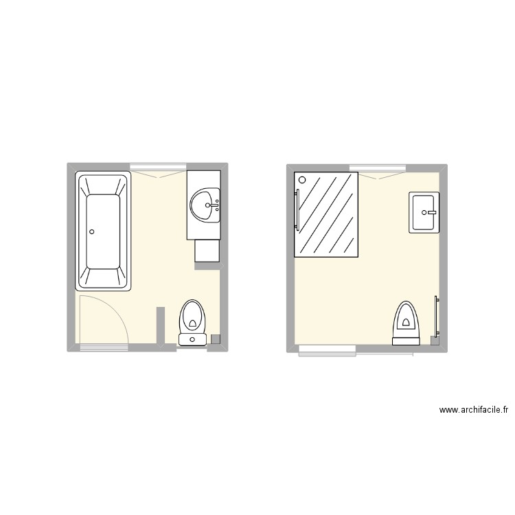 sdb wc. Plan de 2 pièces et 10 m2