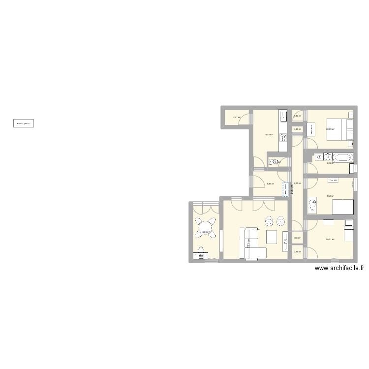 test. Plan de 17 pièces et 92 m2