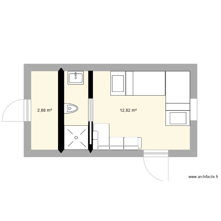 St FOy. Plan de 2 pièces et 16 m2