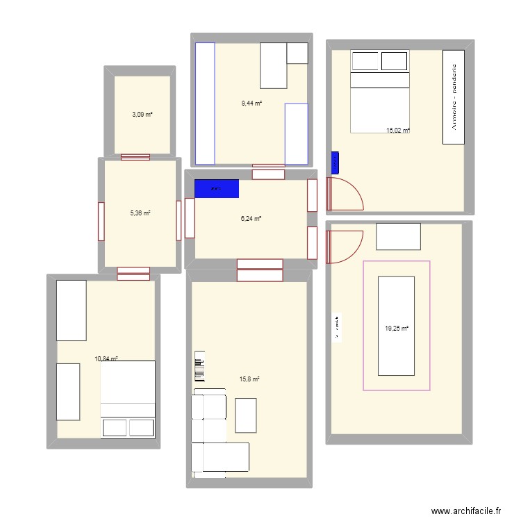 CasaPtitChat. Plan de 8 pièces et 85 m2