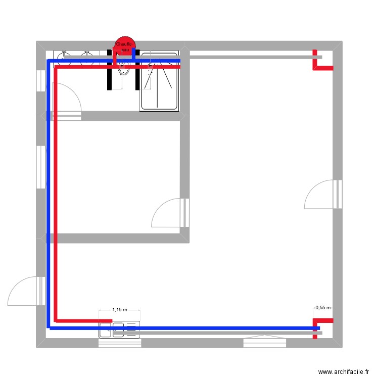 Définitif - Appartement 8 x 8 - Tuyauteries. Plan de 3 pièces et 61 m2