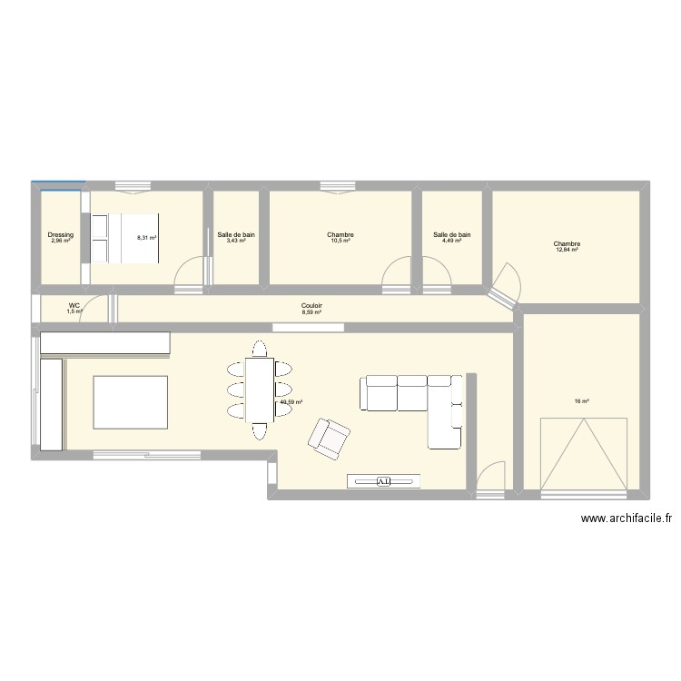 PLAN PLEIN PIED THEZAN 2. Plan de 10 pièces et 118 m2