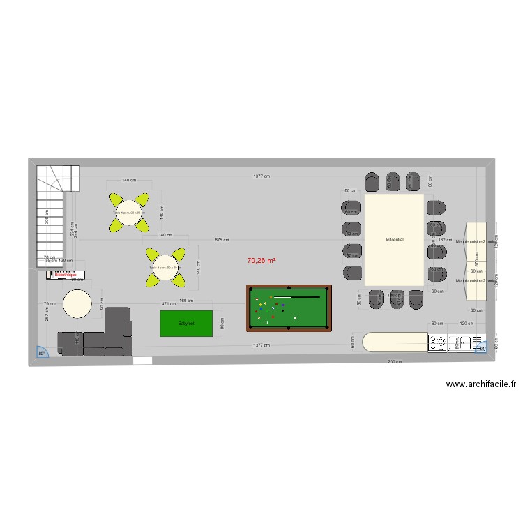 Secteur Jeunes. Plan de 1 pièce et 79 m2