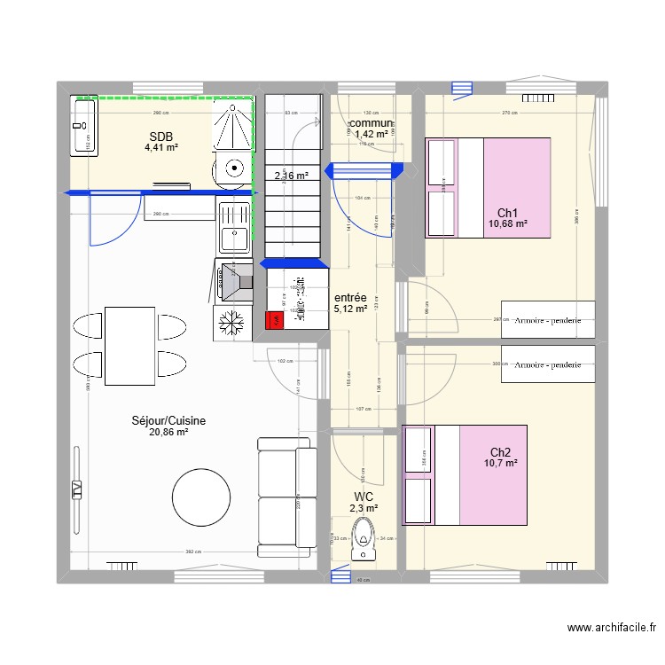 RDC PROJET. Plan de 7 pièces et 58 m2