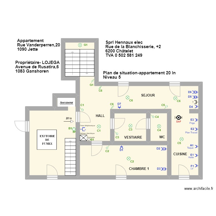 Appartement 1090 Jette. Plan de 5 pièces et 59 m2