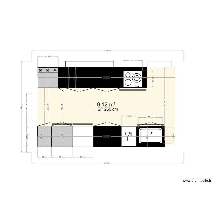 cocina2. Plan de 1 pièce et 9 m2