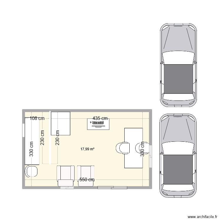 INSTITUE. Plan de 1 pièce et 18 m2