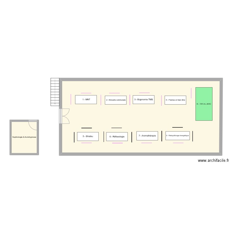 1er étage. Plan de 2 pièces et 107 m2