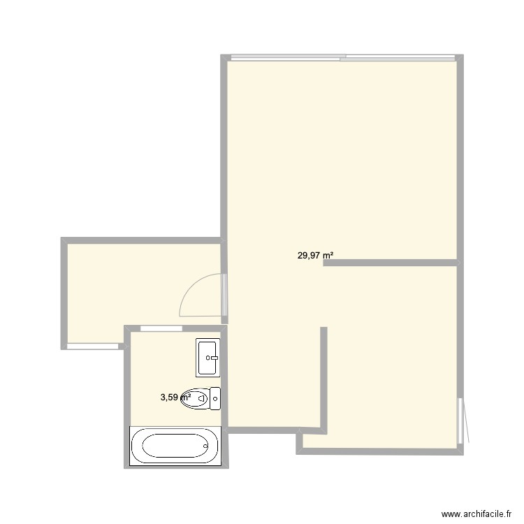 Gazan. Plan de 2 pièces et 34 m2