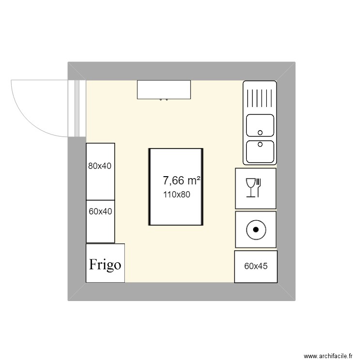 moune. Plan de 1 pièce et 8 m2