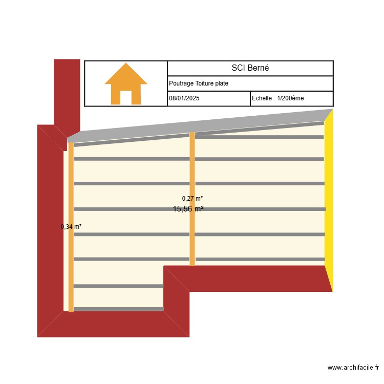 Toiture plate SCI Berné. Plan de 1 pièce et 16 m2