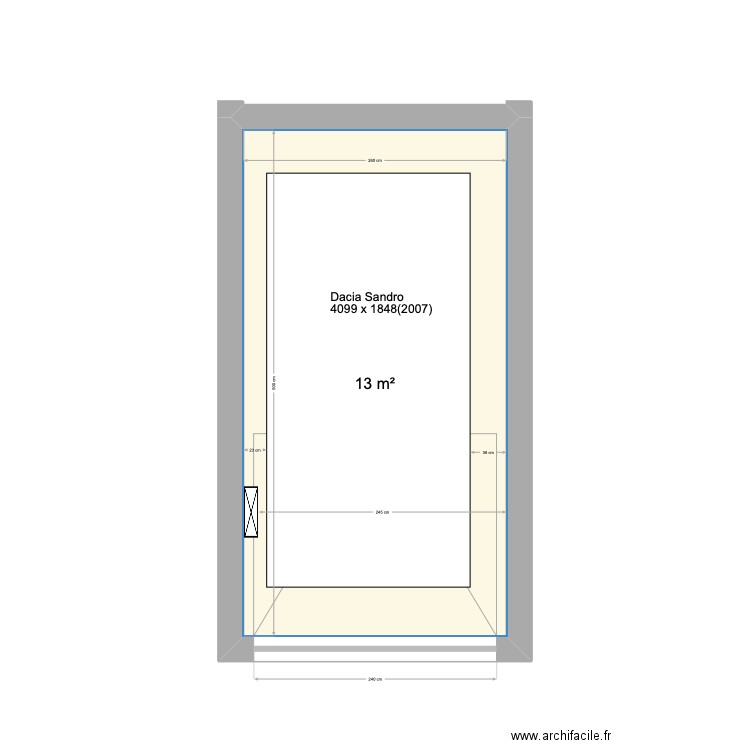 box 221 +voiture. Plan de 1 pièce et 13 m2