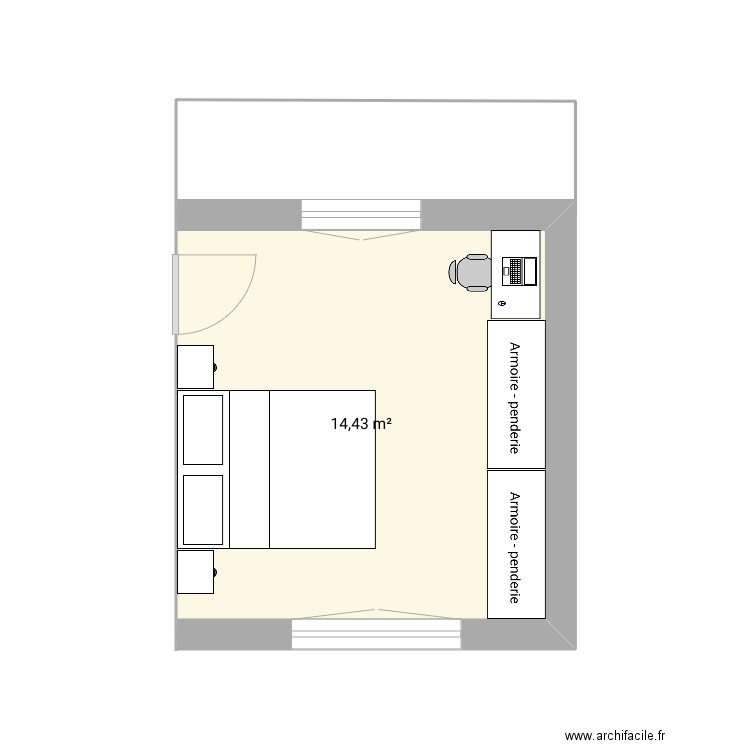 Chambre. Plan de 1 pièce et 14 m2