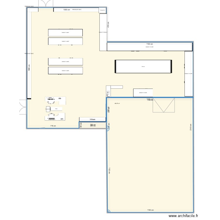 MAGASIN. Plan de 1 pièce et 458 m2