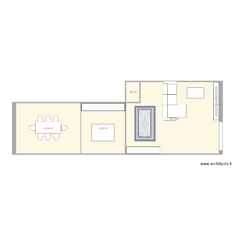 rdc. Plan de 4 pièces et 61 m2