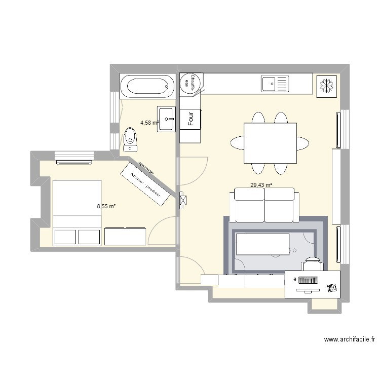 Test. Plan de 3 pièces et 43 m2