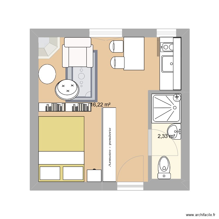 iéna lot7. Plan de 2 pièces et 19 m2