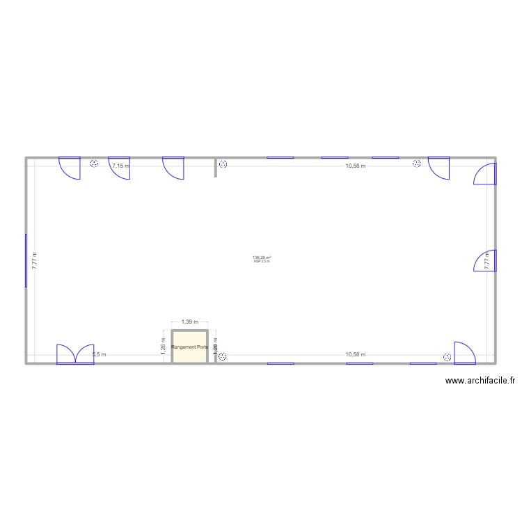 Salle Nielles echelle. Plan de 2 pièces et 138 m2