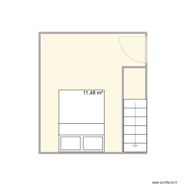 chb seconde. Plan de 1 pièce et 11 m2