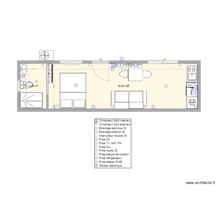 Saint-Val. Plan de 2 pièces et 22 m2