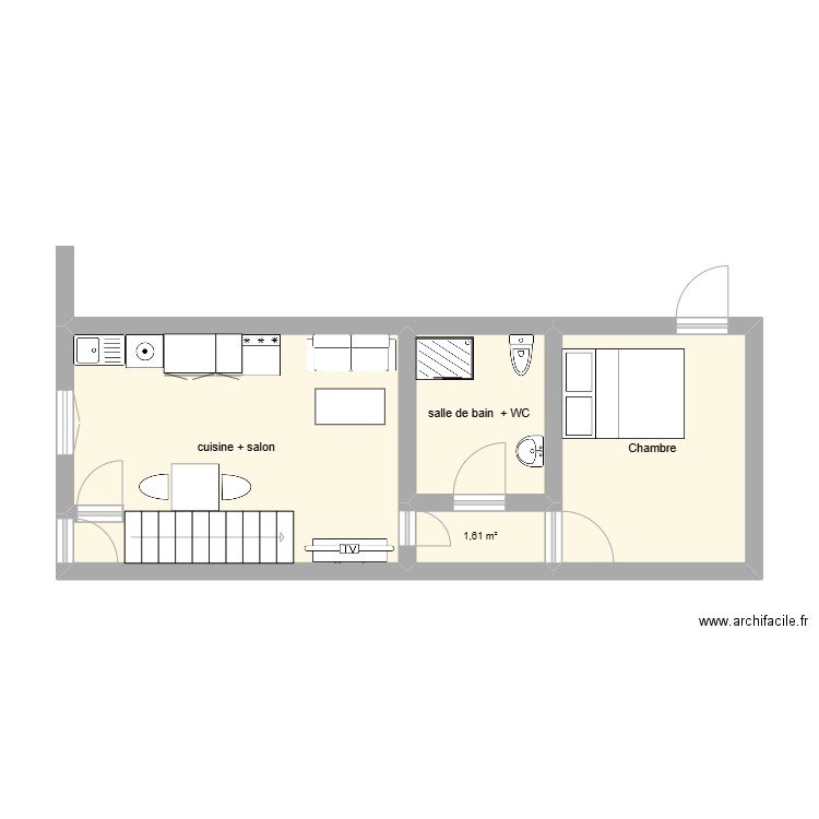 maison blanche porte . Plan de 4 pièces et 34 m2