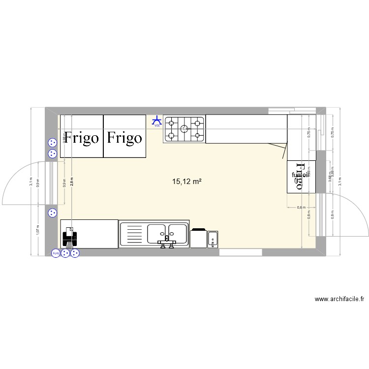 agencement Labo. Plan de 1 pièce et 15 m2