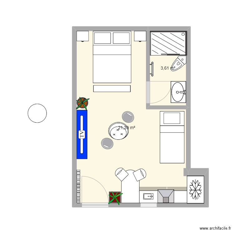 STUDIO BR. Plan de 2 pièces et 25 m2