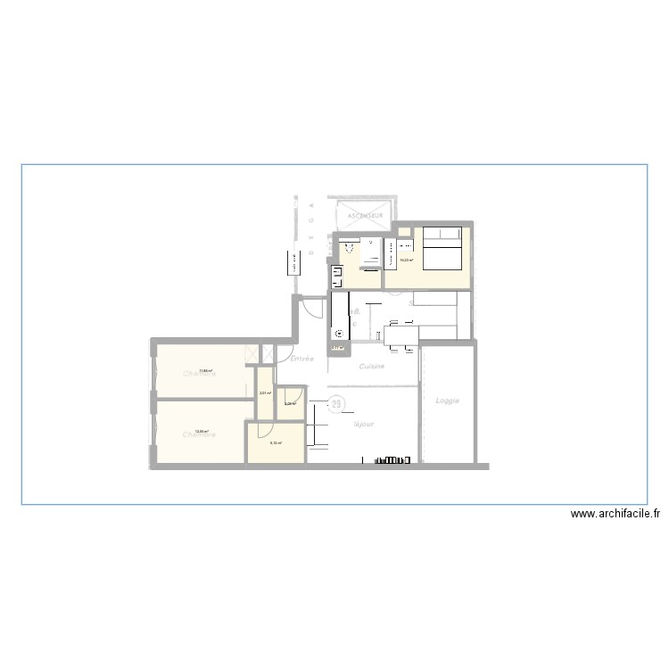 Sixtine. Plan de 7 pièces et 50 m2