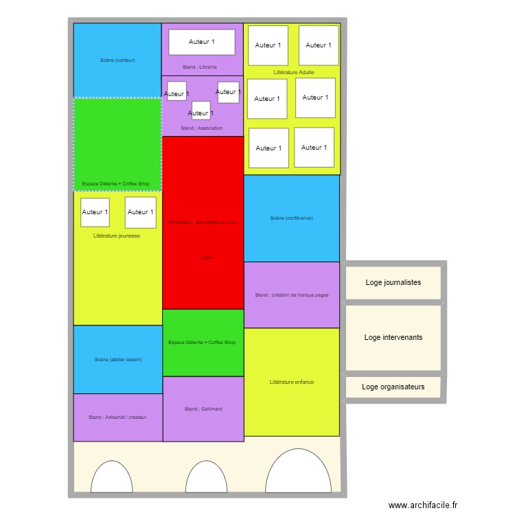 Salon du livre - gestion de projet. Plan de 4 pièces et 332 m2