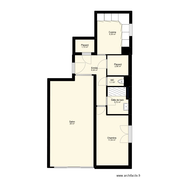 PIGNOLET. Plan de 11 pièces et 62 m2