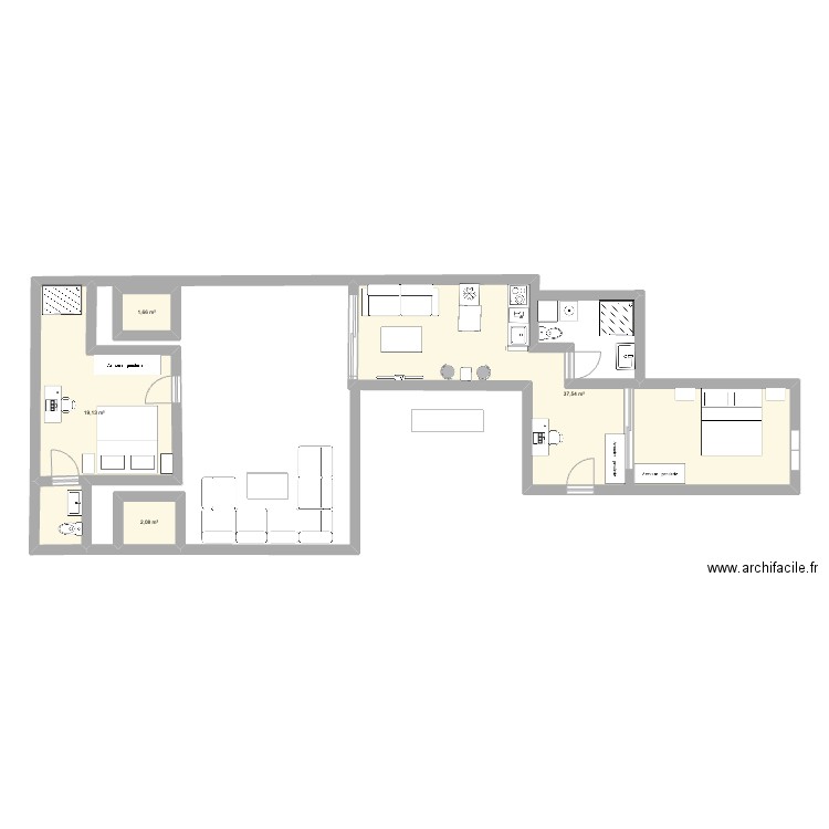 APPART AGDAL 2. Plan de 4 pièces et 60 m2