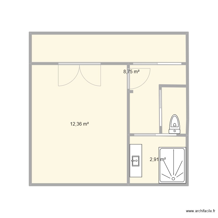 Salle de bain chalet Emilie. Plan de 3 pièces et 24 m2