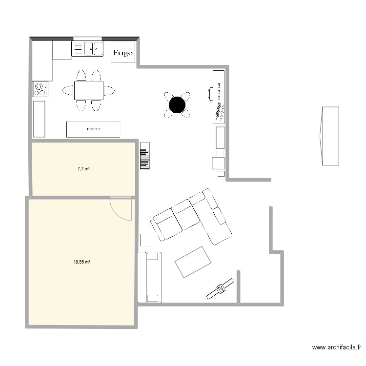 ammeublement. Plan de 2 pièces et 26 m2