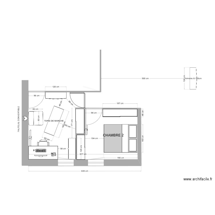 CHAMBRES 2 & 3 version fauteuil convertible en 80cm. Plan de 0 pièce et 0 m2