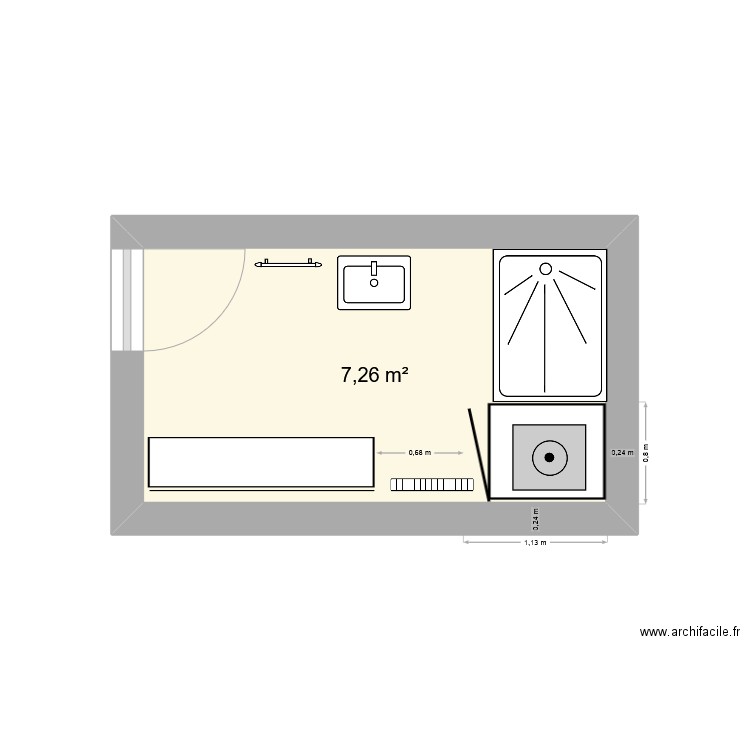 sdb1. Plan de 1 pièce et 7 m2