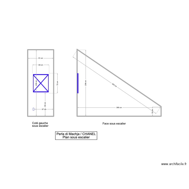 Sous escalier Perla. Plan de 2 pièces et 6 m2