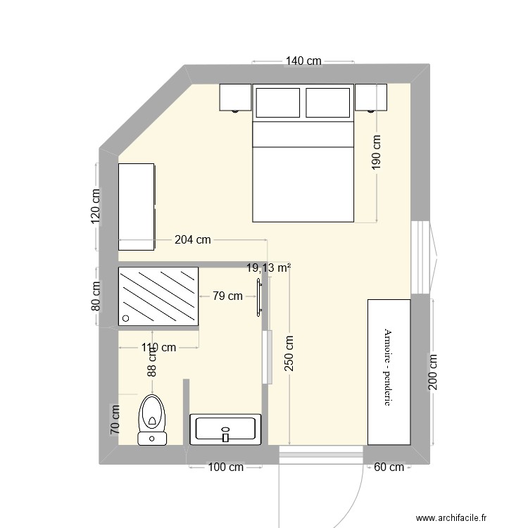 M.PEROUMAL. Plan de 1 pièce et 19 m2