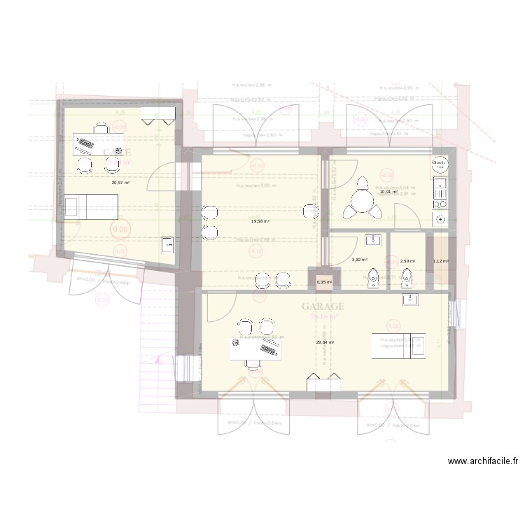 Cabinet Longeville 90 m². Plan de 8 pièces et 89 m2