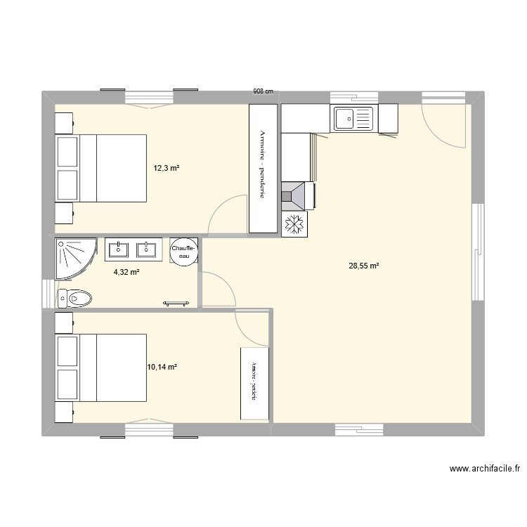 maison jose. Plan de 4 pièces et 55 m2