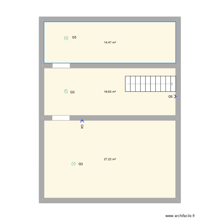 mouss cave. Plan de 3 pièces et 58 m2