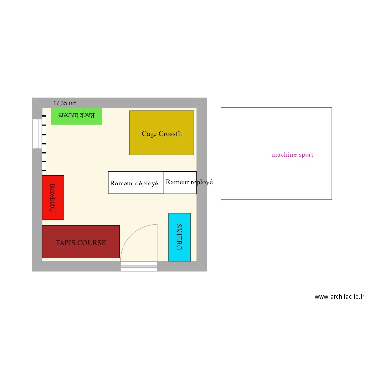 projet salle de sport amicale MER. Plan de 1 pièce et 17 m2